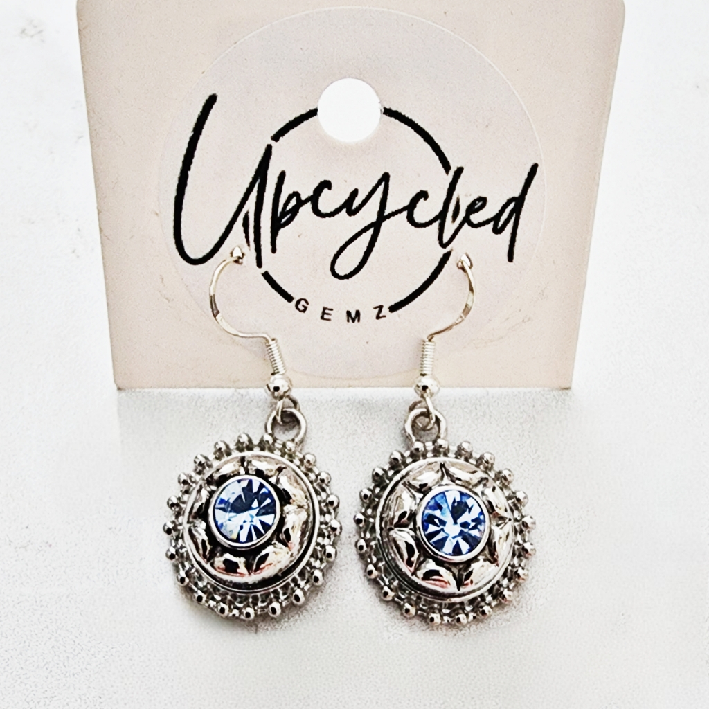 2for$30 - Blue Rhinestone & Silver Interchangeable Charm Drop Fishhook Earrings